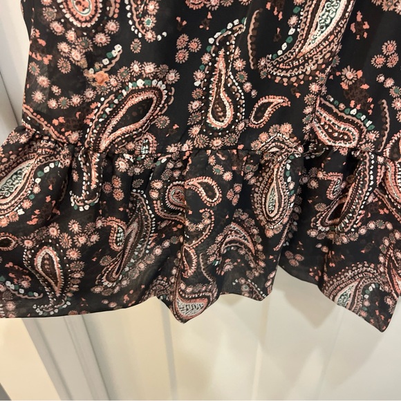 Betsey Johnson Women’s Paisley Print Black Pink Ruffle Bohemian Tie Dress Size 6 - Picture 7 of 13